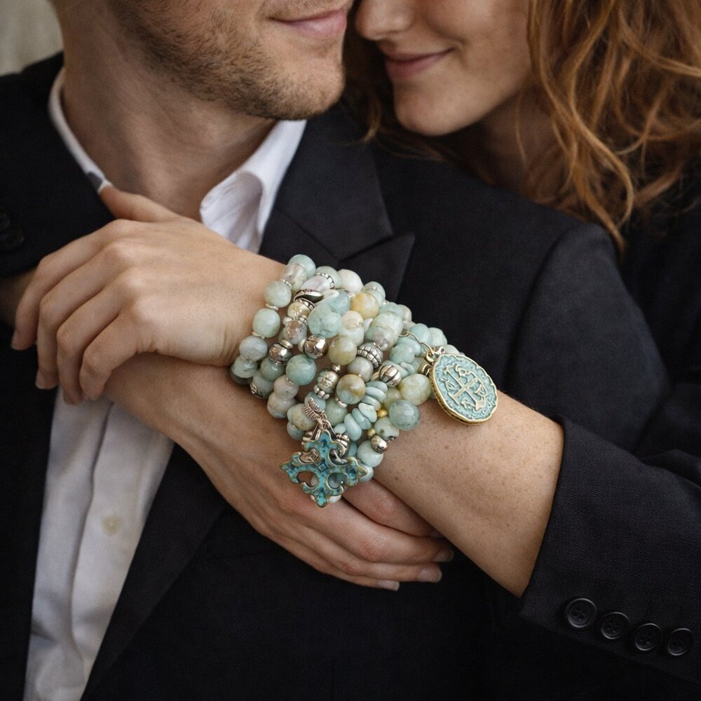 Cake Mix Amazonite Bracelets set of 6 - by Julio Designs - Picture 2 of 8